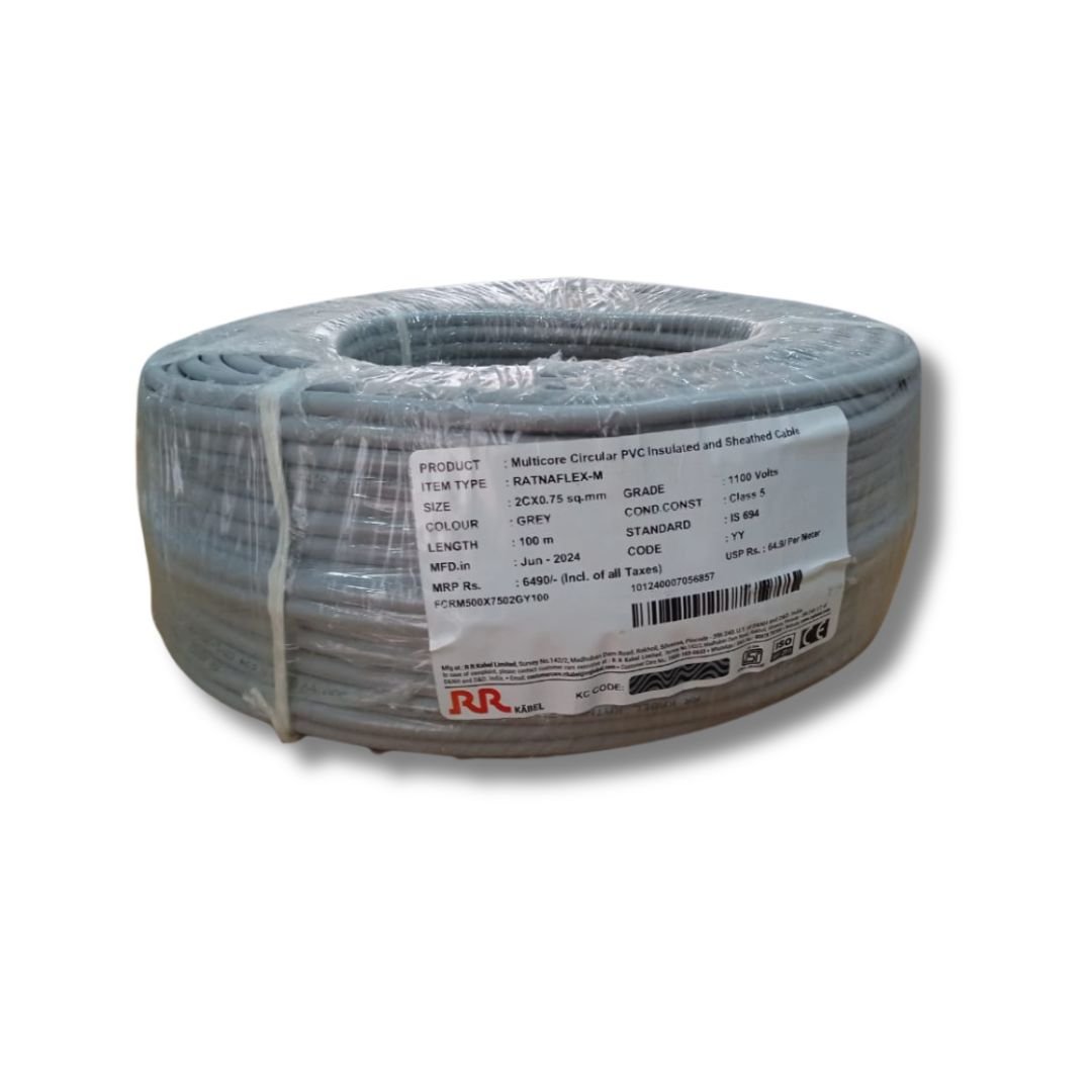 RR Kabel Ratnaflex M 2 Core X 0.75 Sq.mm Grey Color Cable