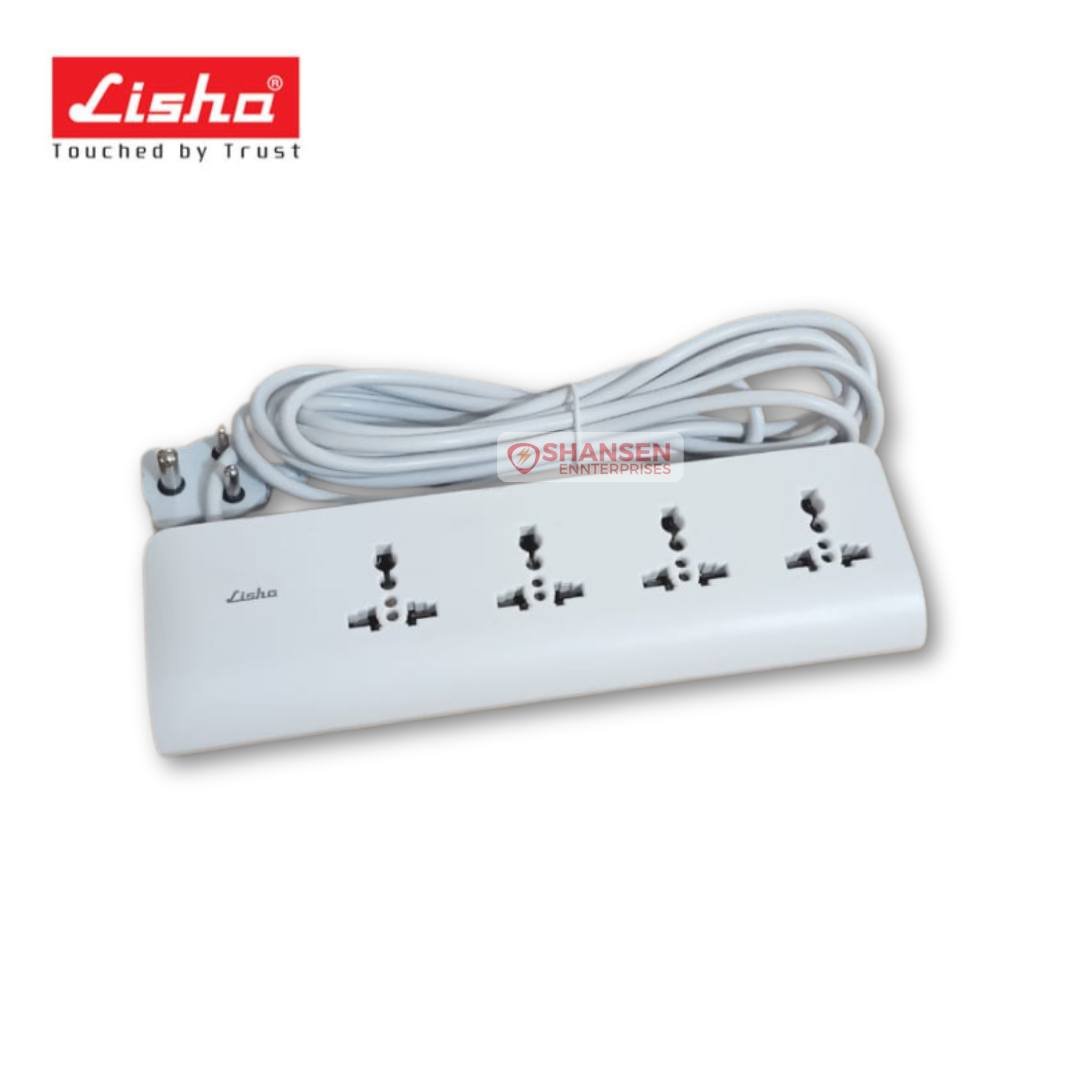 Lisha APEX 6A Power Strip with 4 sockets, 1 master switch, and a 4-meter cord - Available at Shansen Enterprises