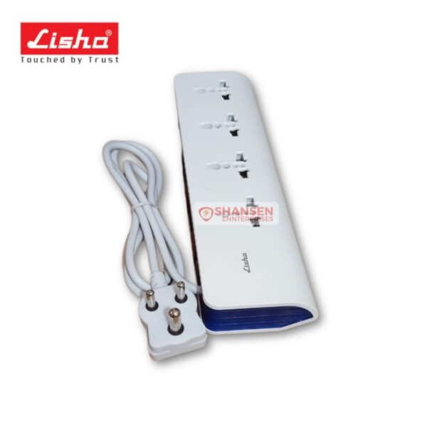Lisha APEX 6A Power Strip with 4 Universal Sockets and 4 Individual Switches – White and Blue – Shansen Enterprises Coimbatore