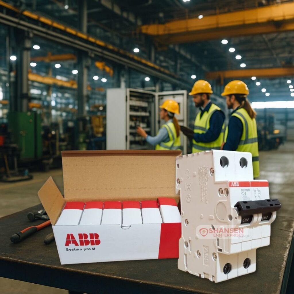 ABB SB202M-C4 Miniature Circuit Breaker in Industrial Factory with Engineers – Shansen Enterprises