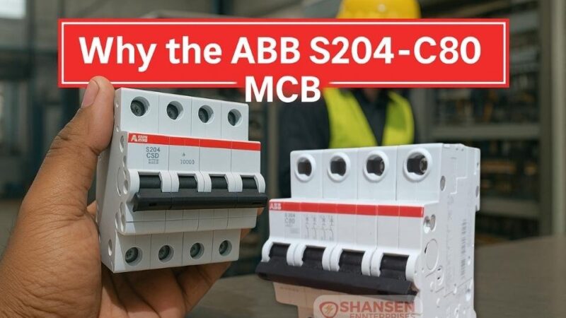 Why the ABB S204-C80 MCB – Featured image showing breaker in hand with industrial panel background by Shansen Enterprises