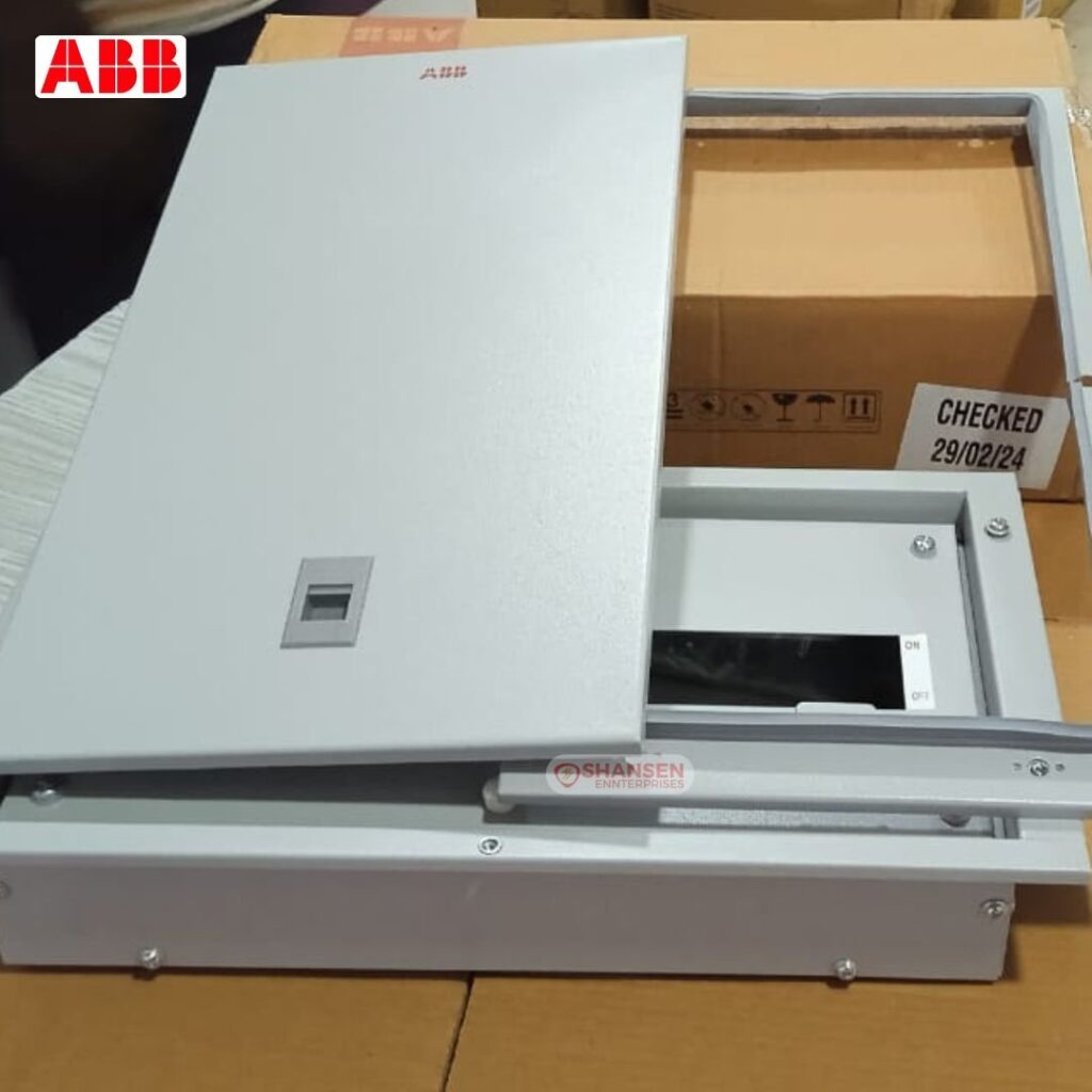 ABB E-SHC M 16 Distribution Board partially opened to show internal assembly and breaker slot