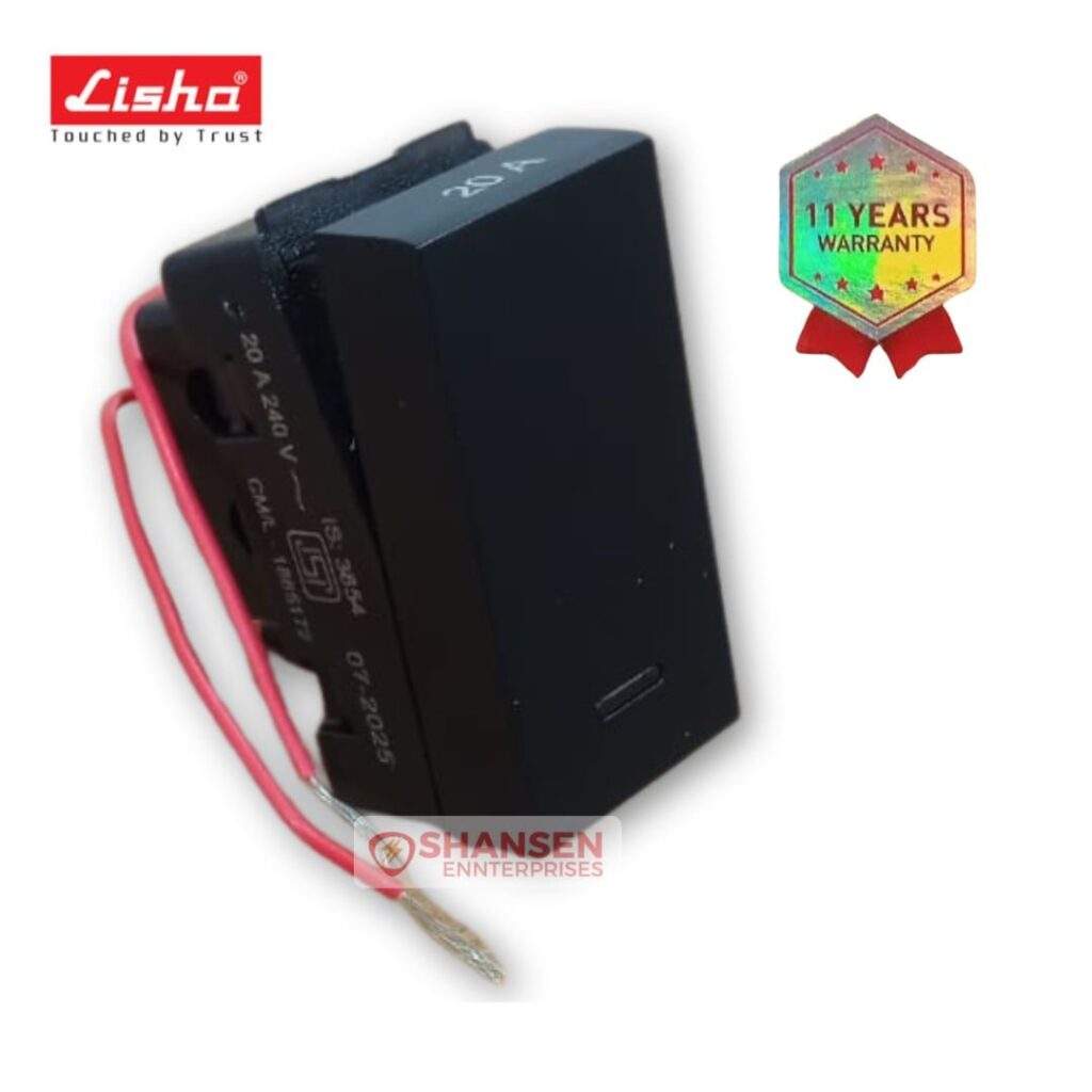 Lisha 20A 1 Way Switch Matt Black with Indicator