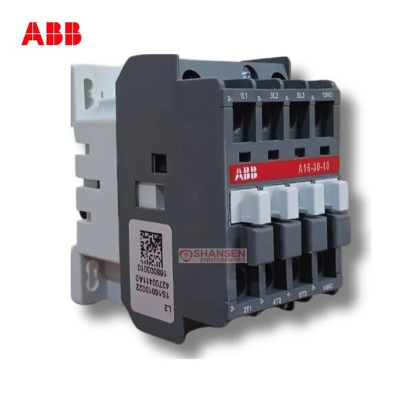 ABB A16-30-10 3-pole contactor with built-in NO auxiliary (13NO/14NO), screw terminals; coil 220–230V 50Hz / 230–240V 60Hz — Shansen Enterprises India