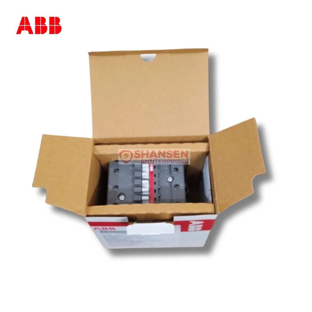ABB A50-30-00 3-pole contactor in open ABB box, AC coil 220–230V 50Hz / 230–240V 60Hz, supplied by Shansen Enterprises