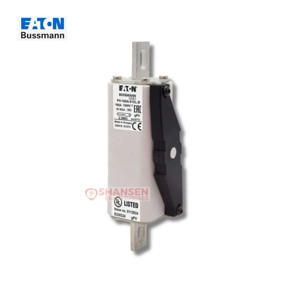 Eaton Bussmann PV-160A-01XL-B photovoltaic gPV fuse, 160A 1000V DC, ceramic body with blade terminals and indicator – Shansen Enterprises