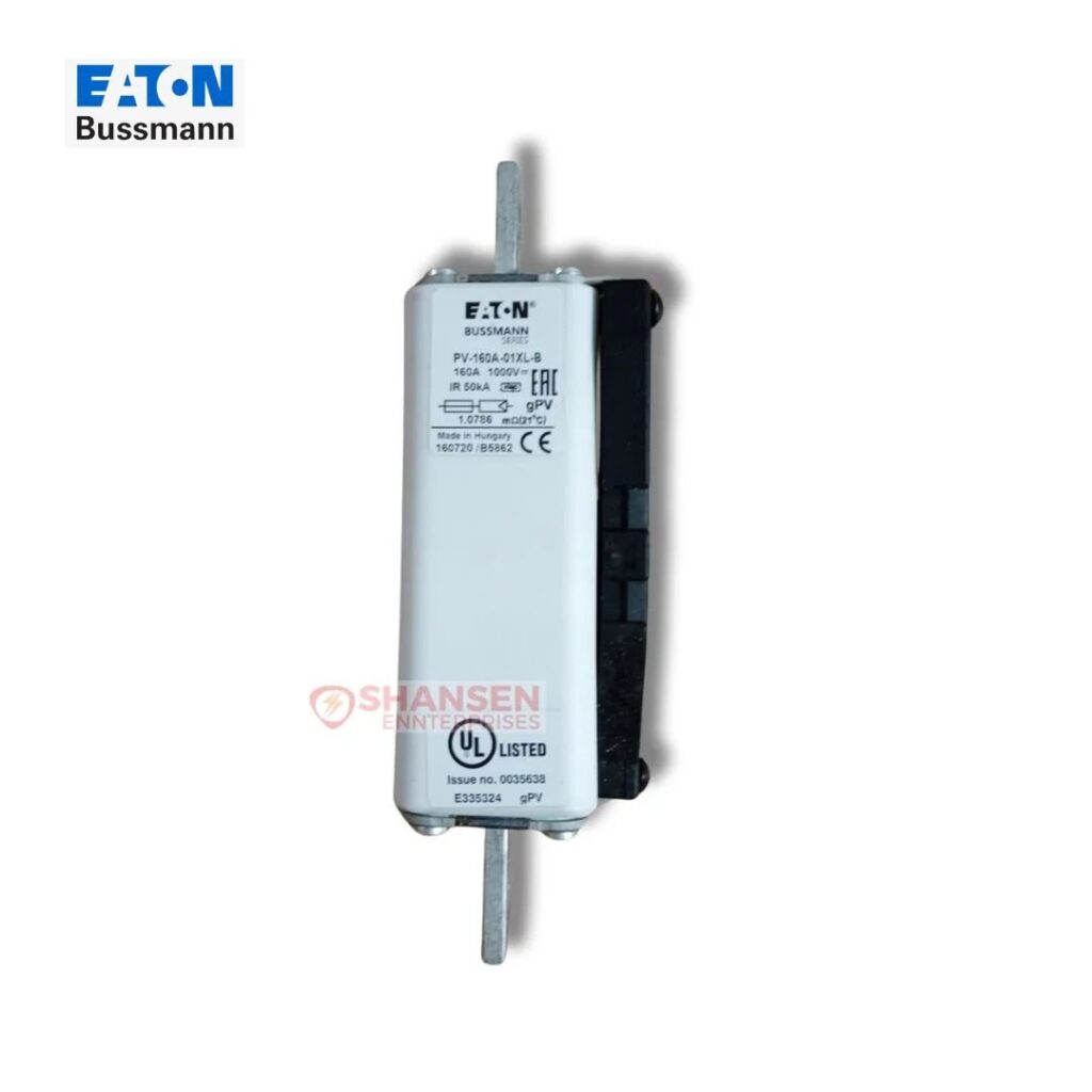 Eaton Bussmann PV-160A-01XL photovoltaic gPV fuse-link, 160A 1000V DC, ceramic body with indicator and blade connections – Shansen Enterprises