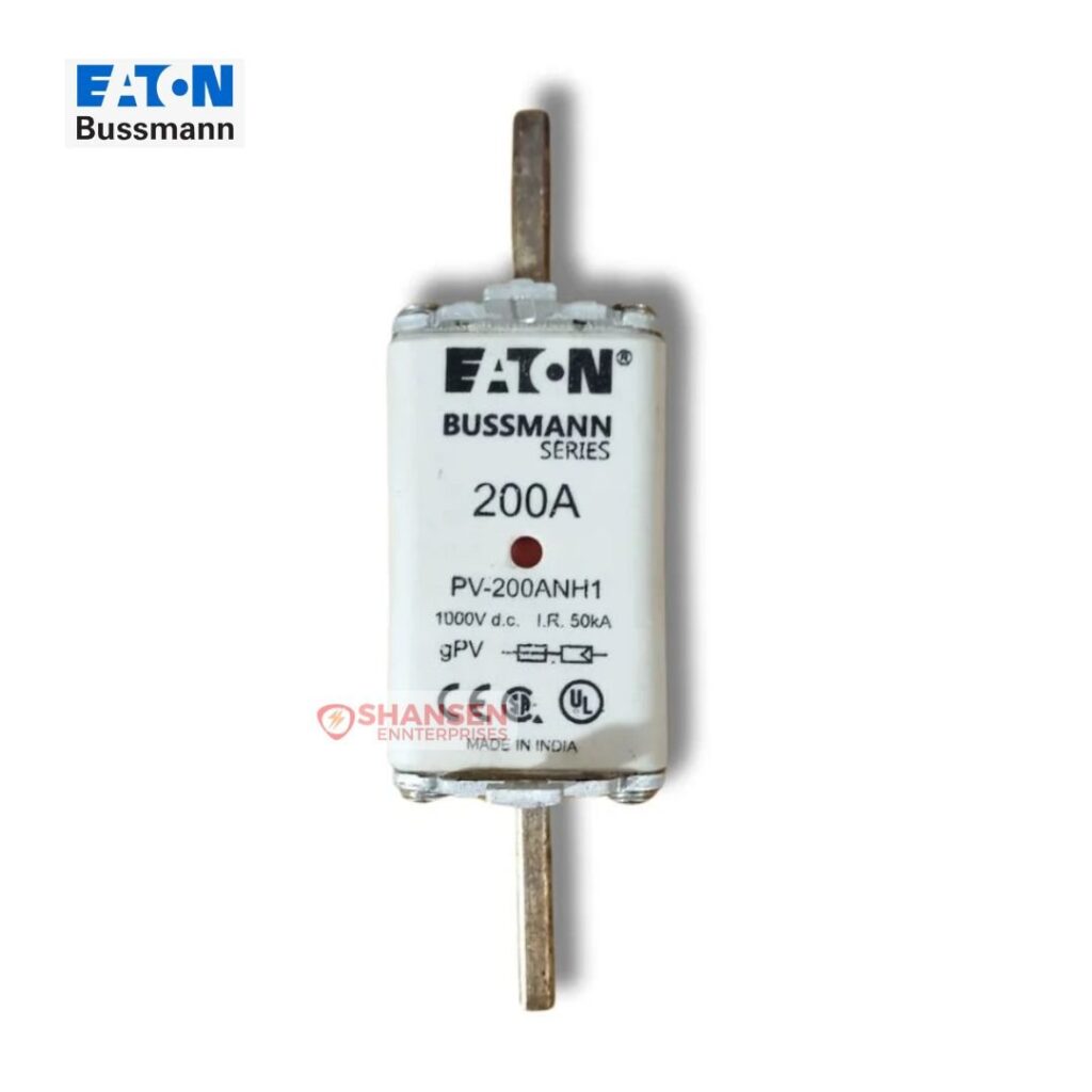 Eaton Bussmann PV-200ANH1 200A 1000V DC NH1 photovoltaic fuse front view with dual indicator - Shansen Enterprises authorized channel partner