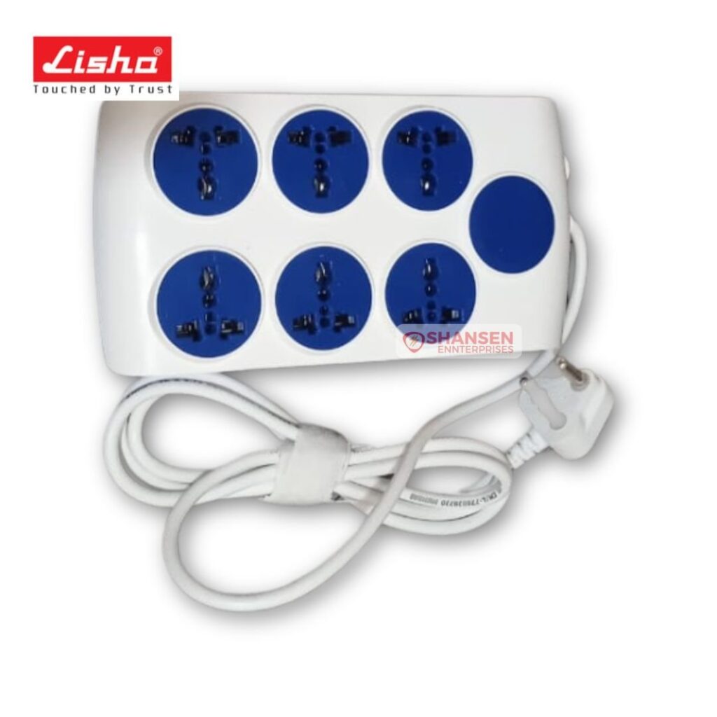 Lisha FUTURA 6A Power Strip Extension Board 4 International Sockets 6+1 Master/Individual Switches, 2m Cable, Indicators