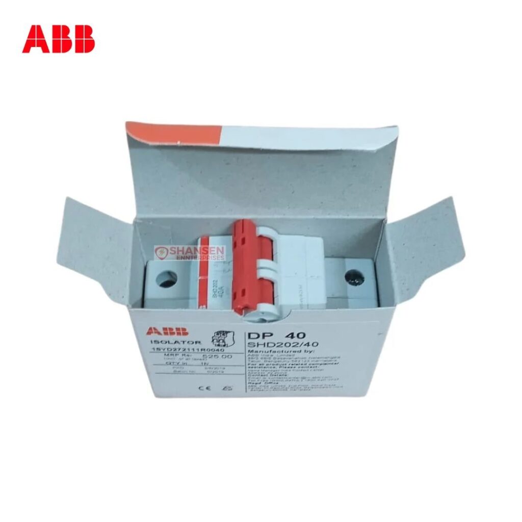 ABB SHD202/40 DP40 2P 40A switch disconnector inside original ABB box — compact 2-pole isolator by Shansen Enterprises