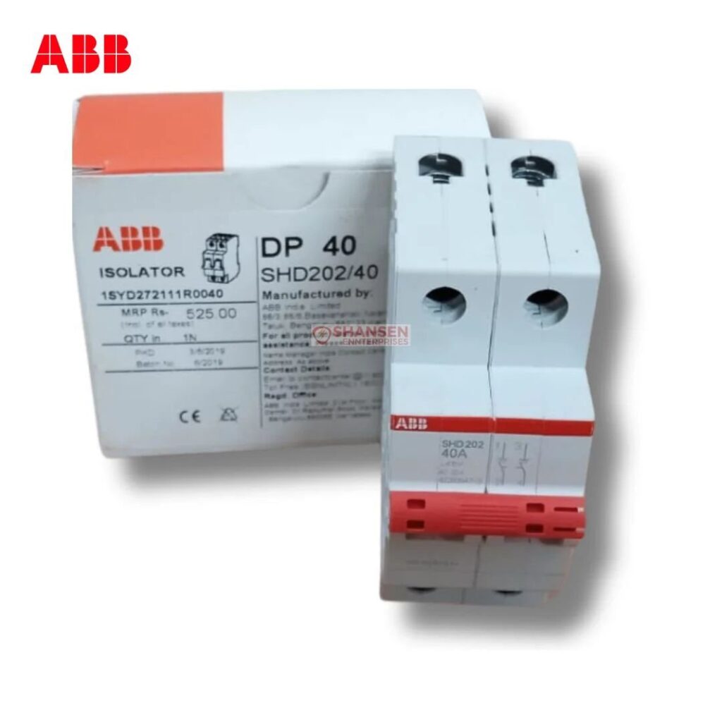 ABB SHD202/40 DP40 2P 40A switch disconnector with packaging — compact 2-pole isolator for control panels and distribution boards by Shansen Enterprises