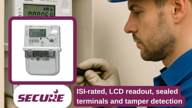 Electrician installing Saral Secure Meter — 240V single phase ISI-rated energy meter with LCD display, sealed terminals, and tamper detection-Shansen-Enterprises-Channel-Partner