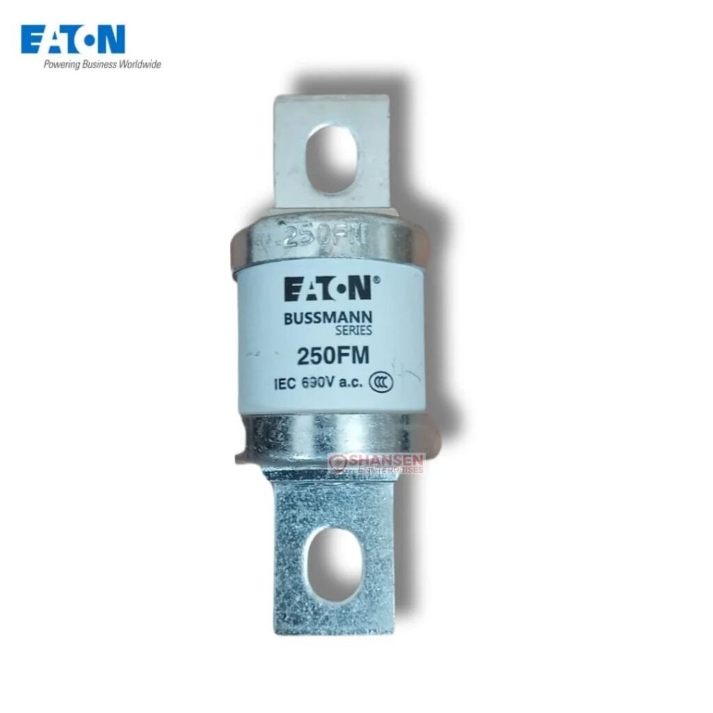 Eaton Bussmann Series 250FM High Speed Fuse 250A 690V British Standard aR Class — ideal for semiconductor, DC drives, and power converters. Available at Shansen Enterprises, India