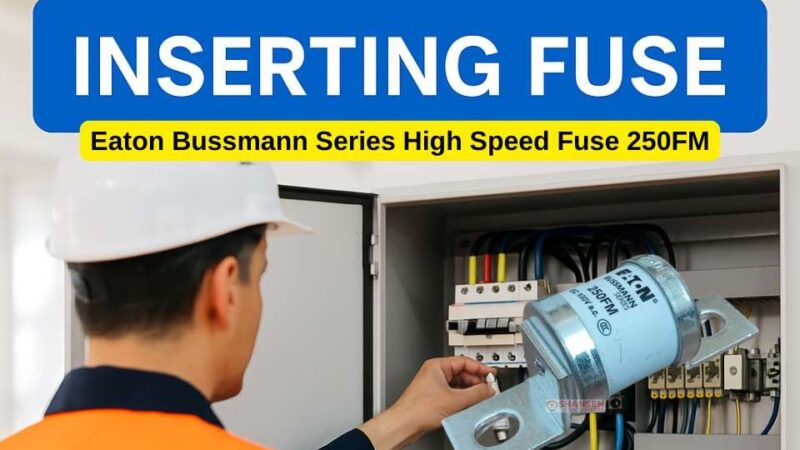 Engineer inserting Eaton Bussmann 250FM high speed fuse into electrical panel — industrial installation and protection by Shansen Enterprises India